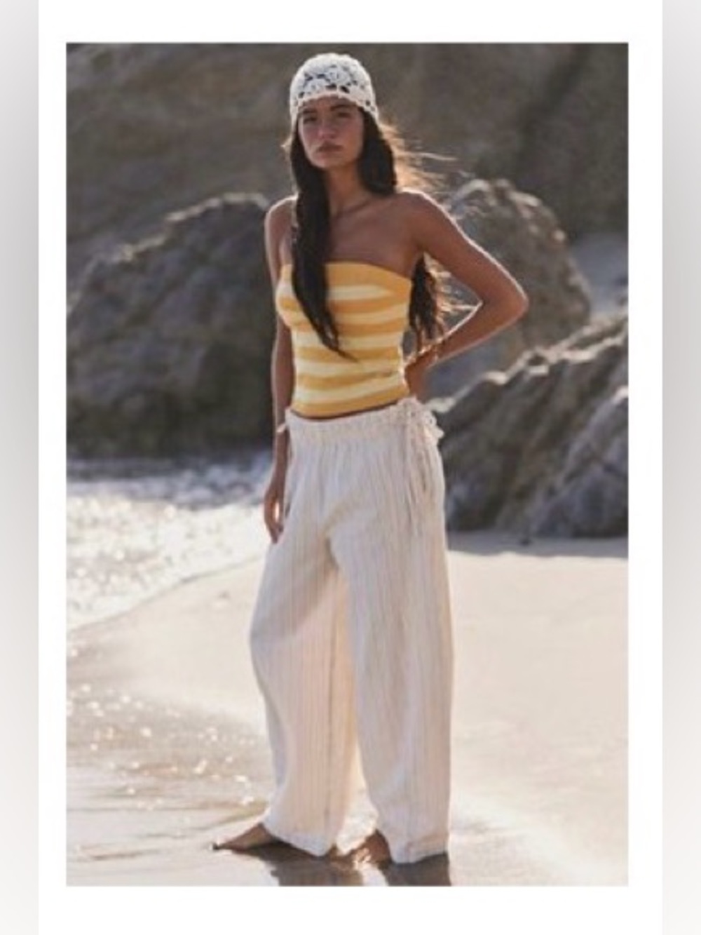 Sun Dazed Cotton-Linen Striped Pants in Ivory Combo NWT